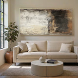 Wabi Sabi Abstract Art Beige Black Distressed Tactile Plaster-like Organic Wall Decor AURA591