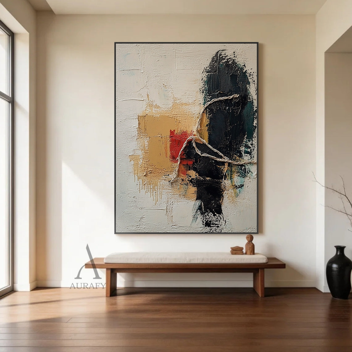 Minimalist Wall Art Brown High-Relief Plaster Tactile Surface Sculpted Geometric Lines Minimalist Luxe Decor AURA432