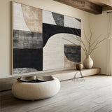 General Abstract Beige Black Subtle Tactile Canvas Texture Minimalist Luxe Wall Art AURA499