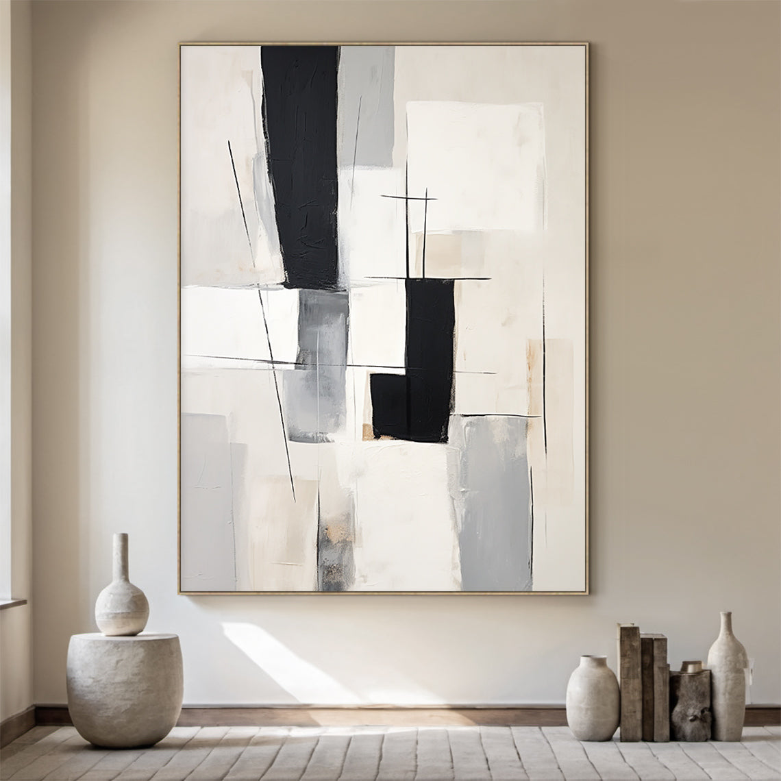 Geometric Lines Monochrome Minimalist Abstract Wall Art  – AURA052(Vertical)