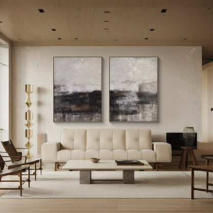 Wabi Sabi Abstract Canvas Wall Art Set of Two Beige Black Living Room Decor AURA207
