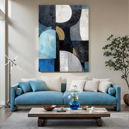 Midnight Geometry-Blue & Black Abstract Field-AURA154