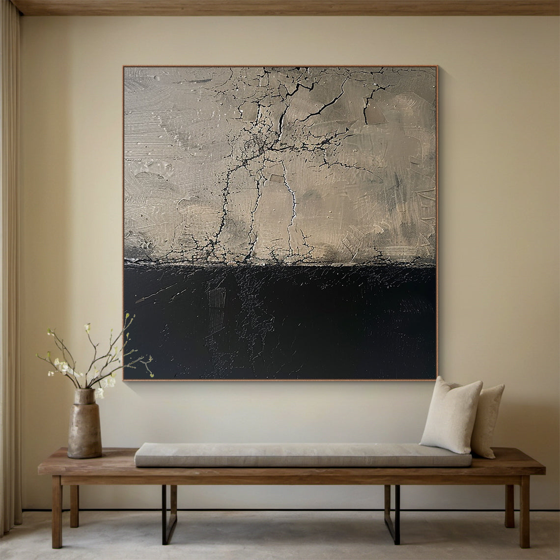 Wabi Sabi Gray Black Textured Abstract Wall Art Home Decor AURA208