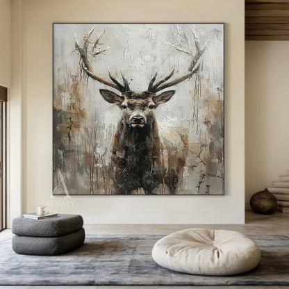 Large Textured Brown Stag Oil Painting Animal Wall Art for Living Room Canvas-AURA337