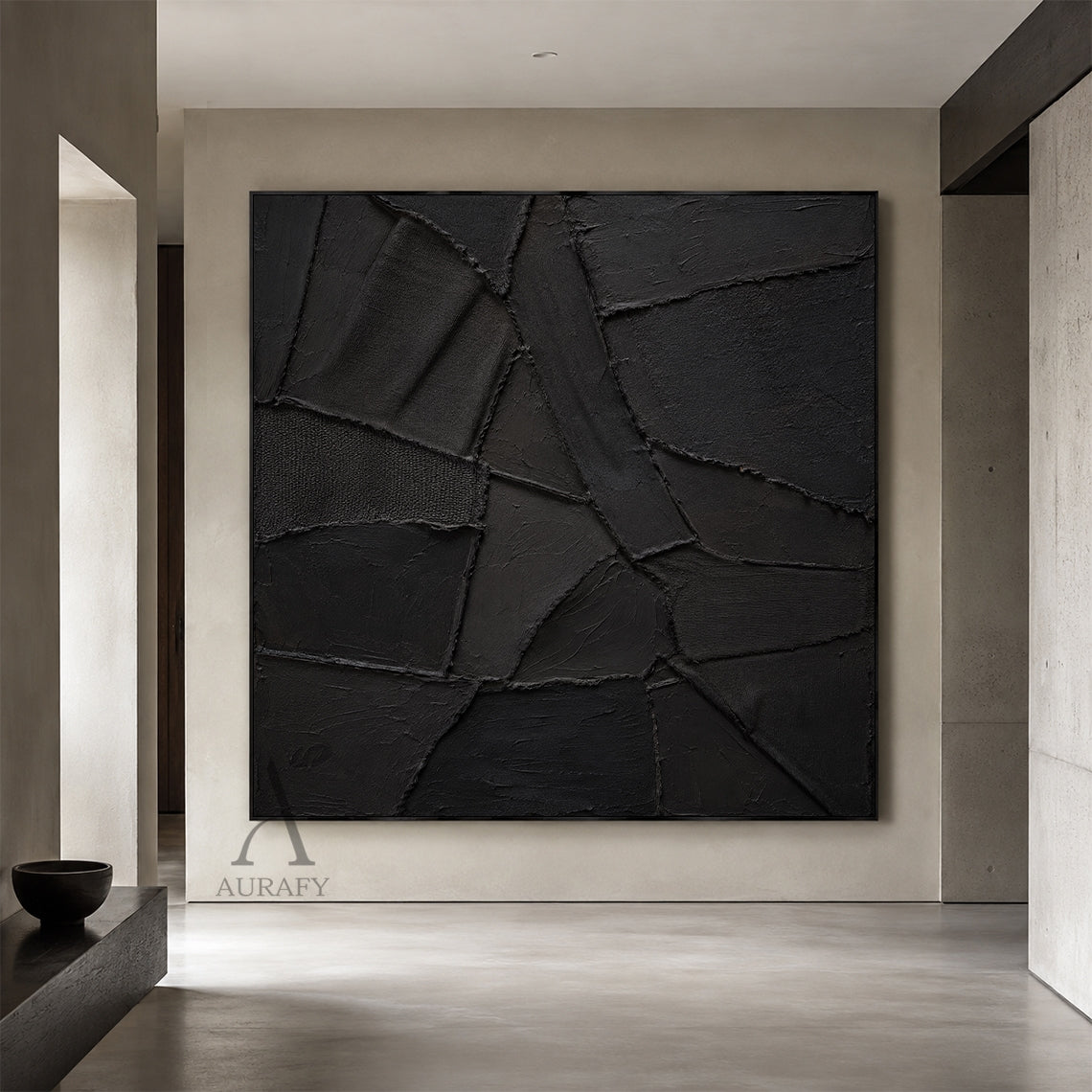 Black Relief, Monochrome Geometric 3D Textured Painting AURA859