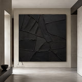 Black Relief, Monochrome Geometric 3D Textured Painting AURA859