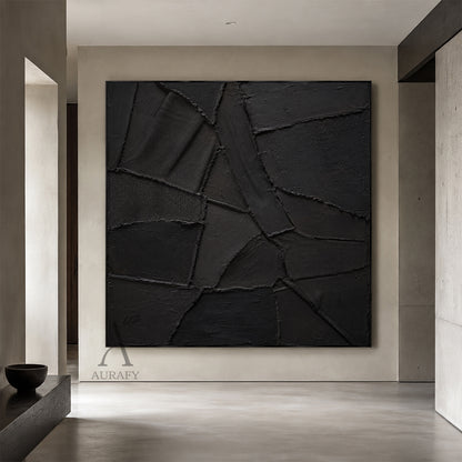 Black Relief, Monochrome Geometric 3D Textured Painting AURA859