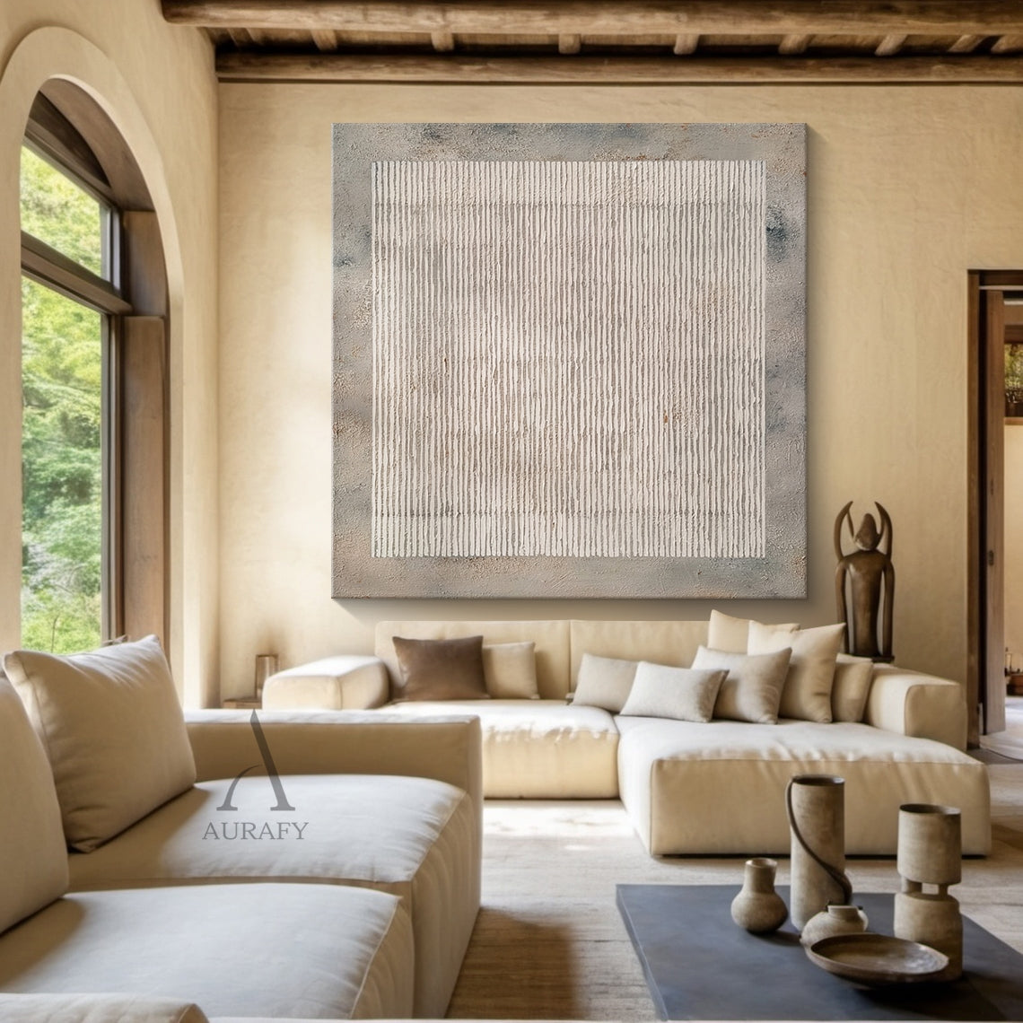 General Abstract Gray Artwork with hand-drawn lines, mottled canvas texture, rustic industrial style AURA594