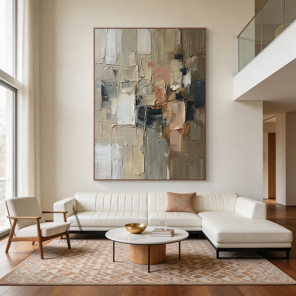 Palette Blocks, Brown Cream and Charcoal Impasto Painting AURA861