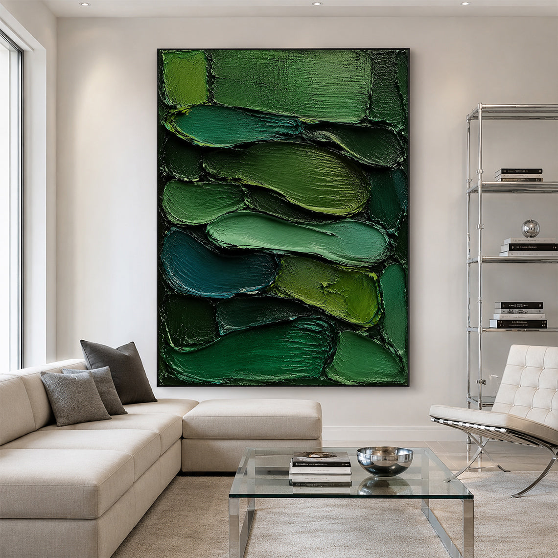 Green 3D Textured Painting Knife Stroke Wabi-Sabi High-Relief Plaster Tactile Modern Organic Japandi Wall Art AURA763