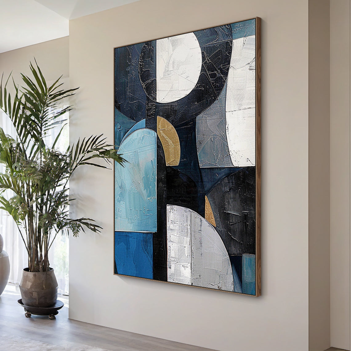 Midnight Geometry-Blue & Black Abstract Field-AURA154