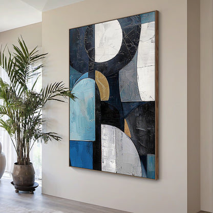 Midnight Geometry-Blue & Black Abstract Field-AURA154