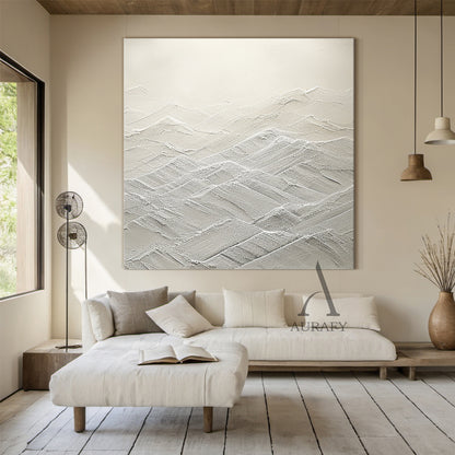 White Abstract Art High-Relief Tactile Knife Strokes Modern Minimalist Luxe Textured Canvas AURA500