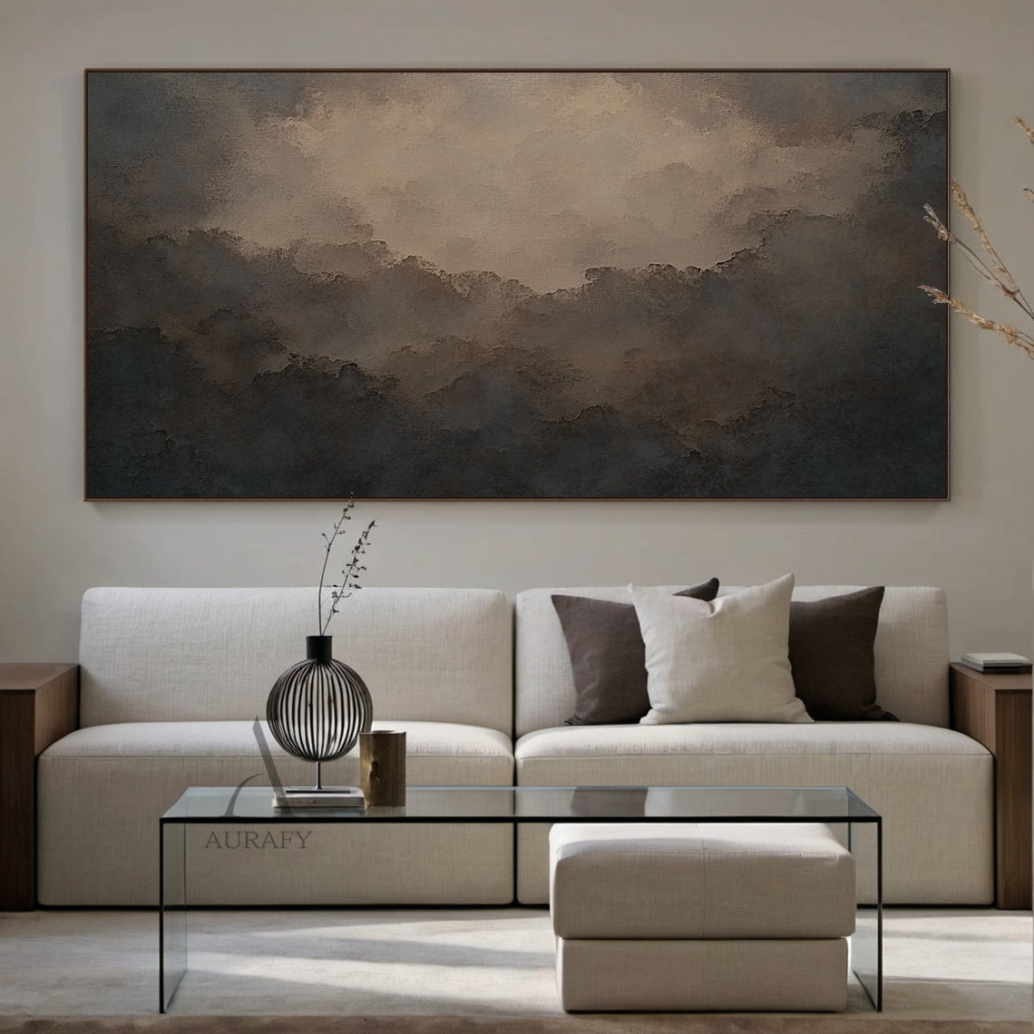 Veiled Ridges, Brown Abstract Mountain Wall Art AURA875