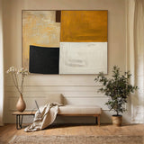 Mustard Yellow and Beige Abstract Painting with Black Blocks - AURA850