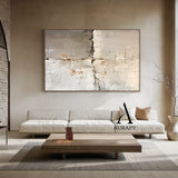 Wabi Sabi Beige Art Plaster Textured Peeling Wall Effect Handcrafted Minimalist Organic Canvas AURA563