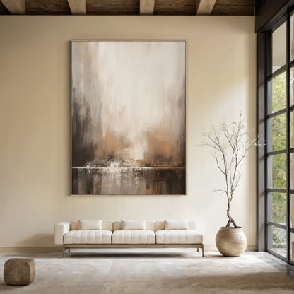 Wabi-Sabi Horizon Abstraction – Sandstone Umber & Mist Grey painting – AURA018(Vertical)