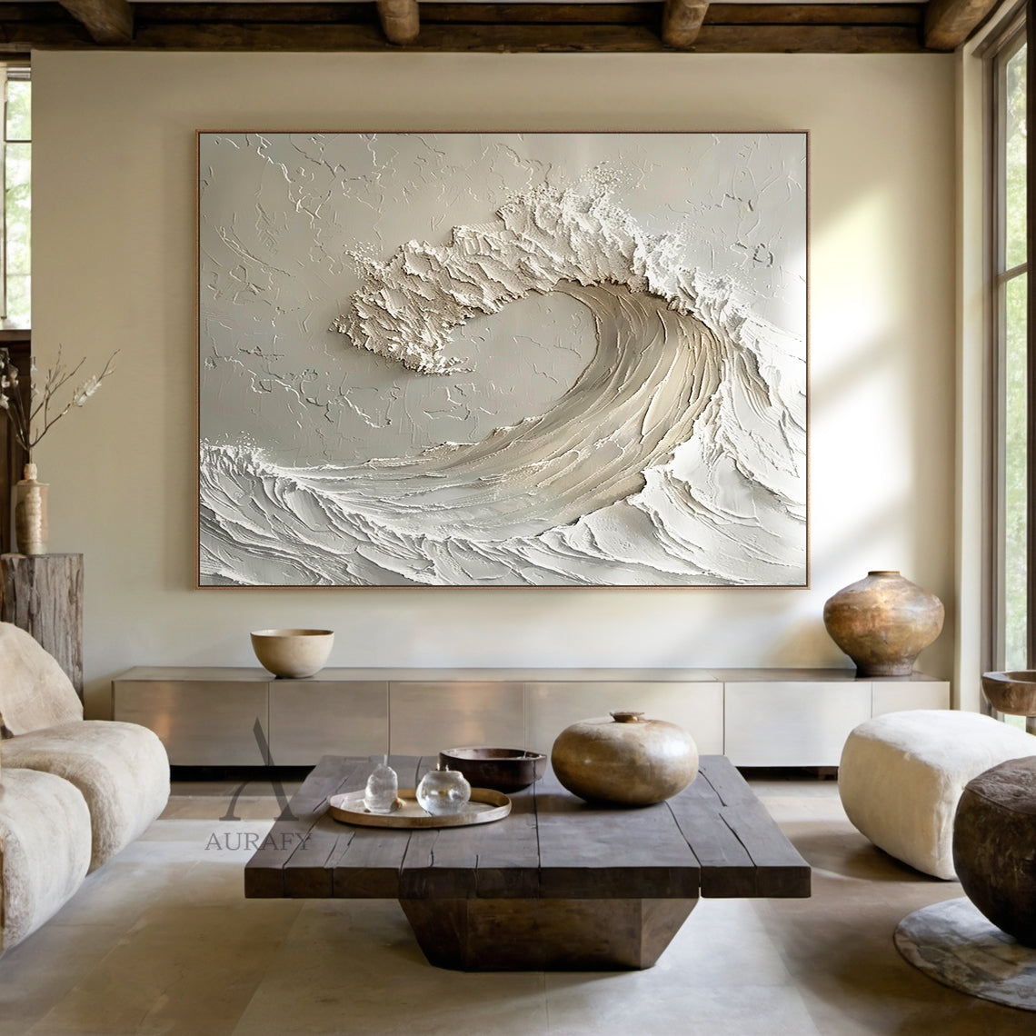 White Sculptural Wave Wall Art - AURA689