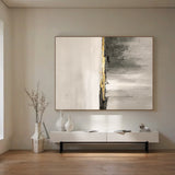Wabi-Sabi Beige Abstract Plaster Textured Gold Accent Knife Stroked Japandi Minimalist Luxe Canvas Wall Decor AURA718