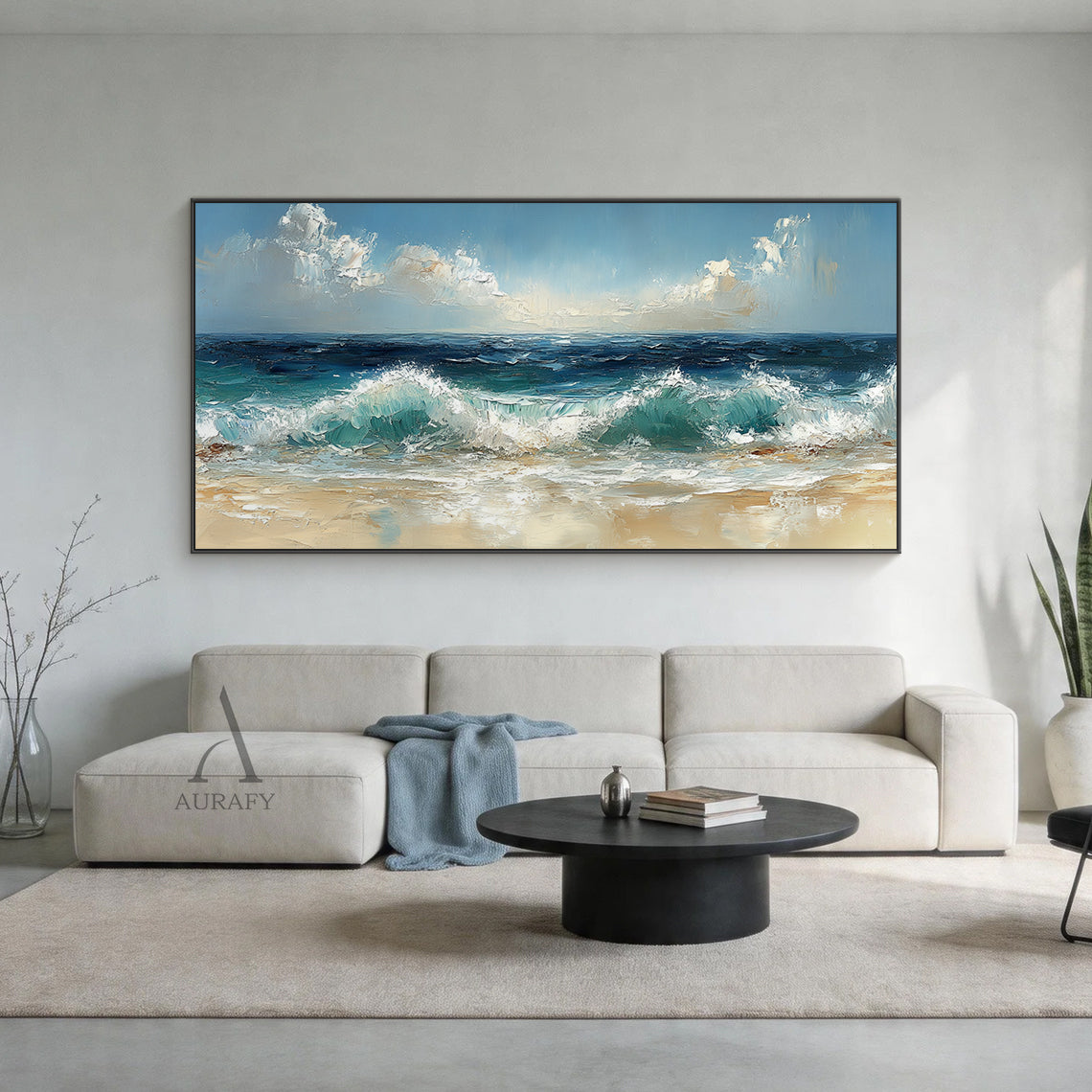 Unique 3D Textured Blue Beige Painting Modern Home Wall Decor AURA402