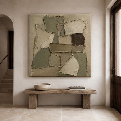 Wabi-Sabi 3D Textured Brown Plaster Painting Japandi Neutral Geometric Collage Knife Sculpted Canvas Wall Art AURA772