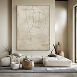 Minimalist Beige Plaster Textured Line Art Japandi Abstract Neutral Wall Decor Modern Organic Canvas Artwork AURA542