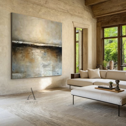 Wabi-Sabi Brown Textured Landscape Painting Minimalist Luxe Plaster Canvas Art Japandi Home Wall Decor AURA743