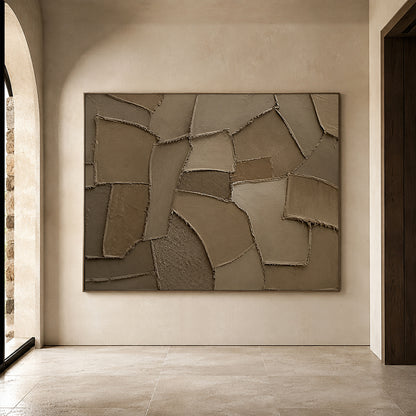 Wabi Sabi Brown 3D Textured Plaster Sculpted Canvas Japandi Minimalist Luxe Tactile Knife Stroke Art AURA771