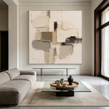 Plaster Textured Abstract Beige Brown Minimalist Japandi Sculpted Knife Stroke Neutral Wall Artwork AURA751