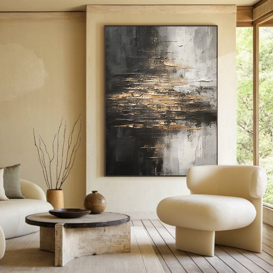 Fractured Horizon-Black & Gray Abstract Spatial Field-AURA103