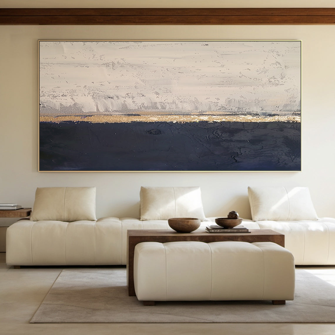 Silent Horizon-Black & Beige Abstract Field-AURA146