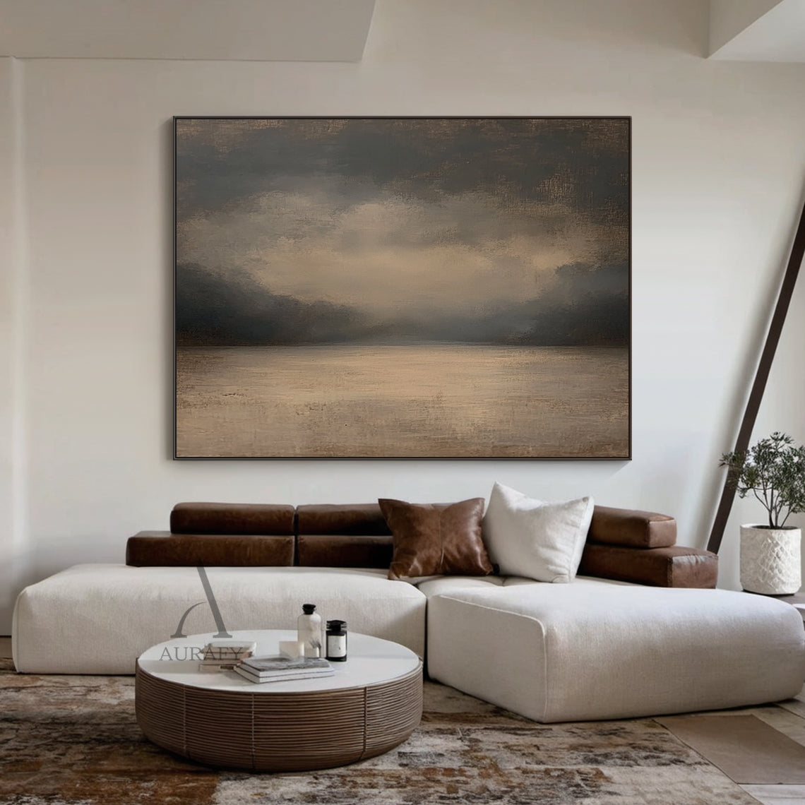 Stillwater, Brown Foggy Lake Canvas Wall Art AURA877