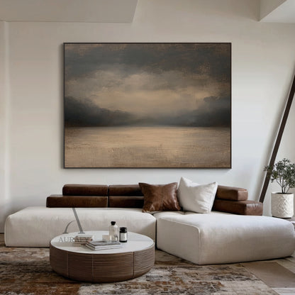 Stillwater, Brown Foggy Lake Canvas Wall Art AURA877