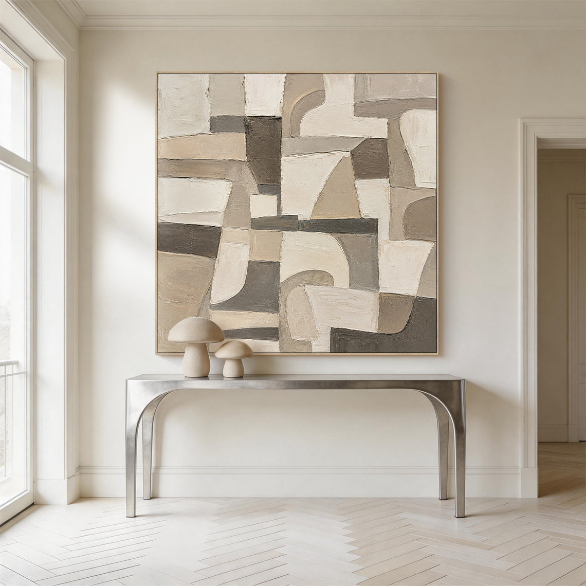 Wabi-Sabi Brown Beige Textured Abstract Plaster Knife Stroke Japandi Minimalist Modern Home Wall Art AURA706