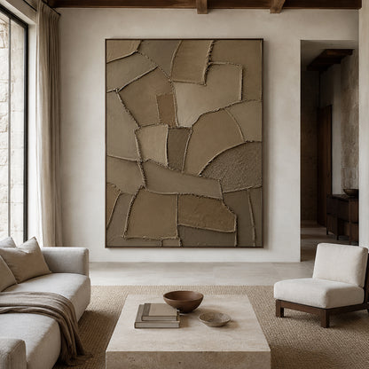 Wabi Sabi Brown 3D Textured Plaster Sculpted Canvas Japandi Minimalist Luxe Tactile Knife Stroke Art AURA771