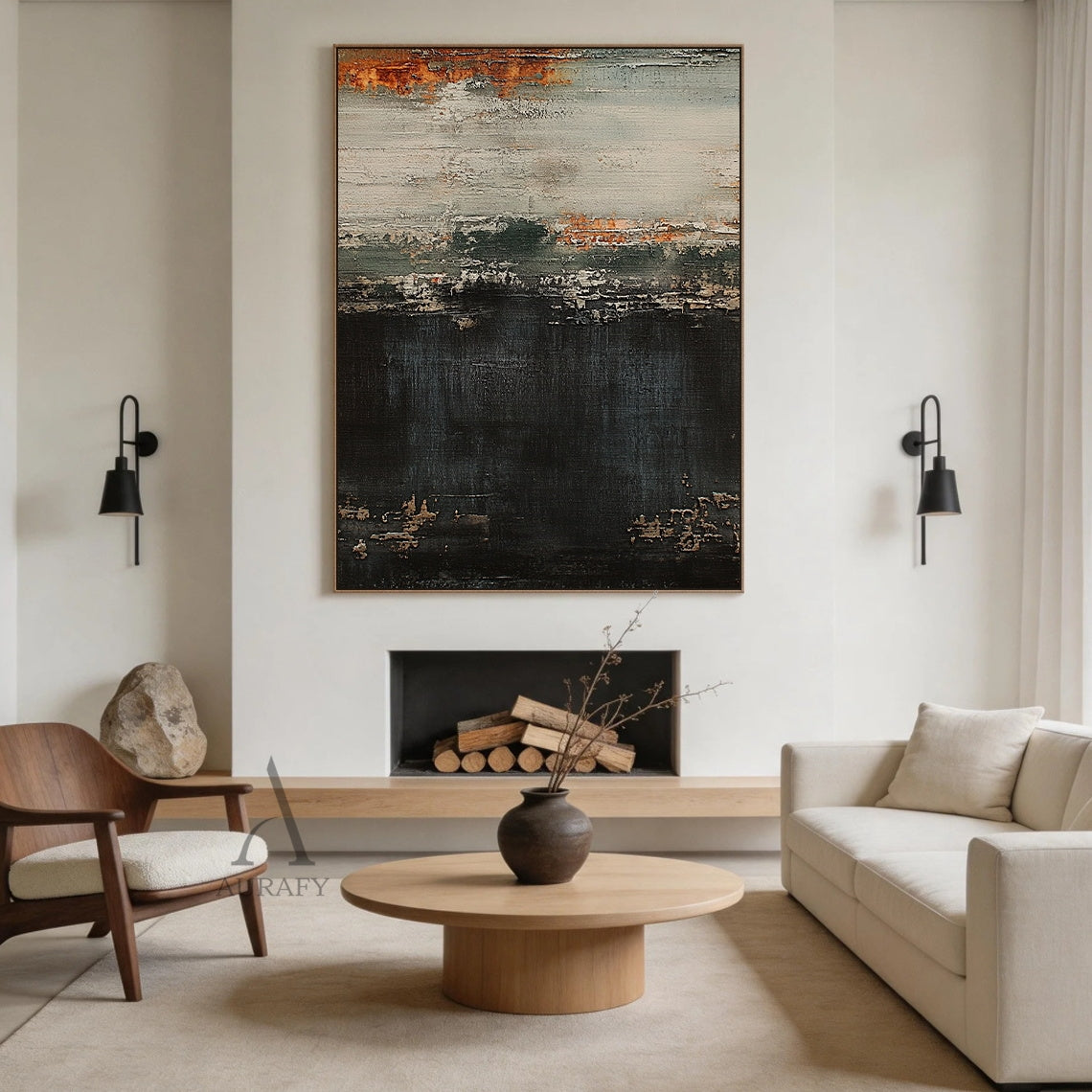 General Abstract Black Beige Canvas Wall Art for Modern Decor AURA412
