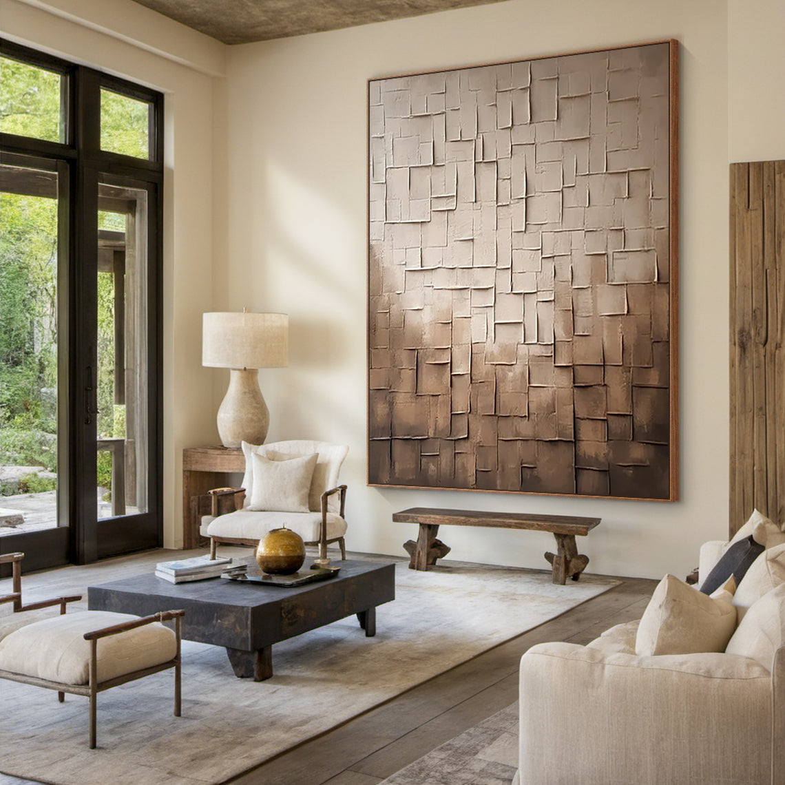 Wabi Sabi Beige Textured Abstract Wall Art Living Room Decor AURA075