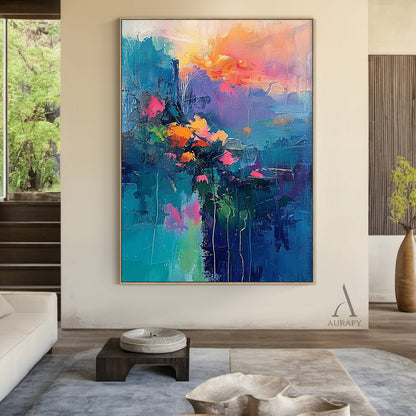 Abstract Floral Art Impasto Thick Brushstrokes Tactile Surface Colorful Vibrant Expressionist Painting AURA420