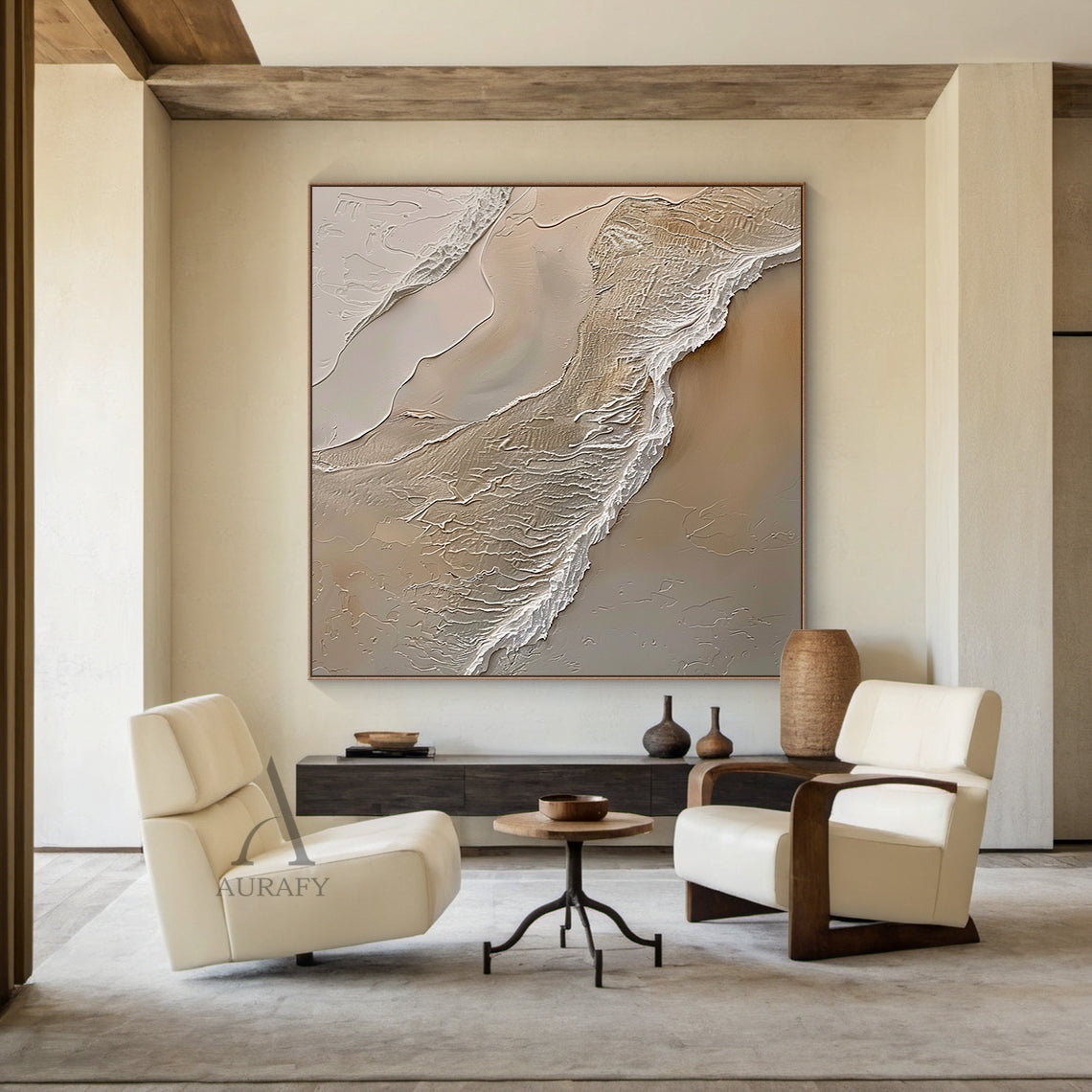 Ocean Brown Abstract Impasto Art Tactile Sculpted Canvas High-Relief Texture Modern Organic Piece AURA433