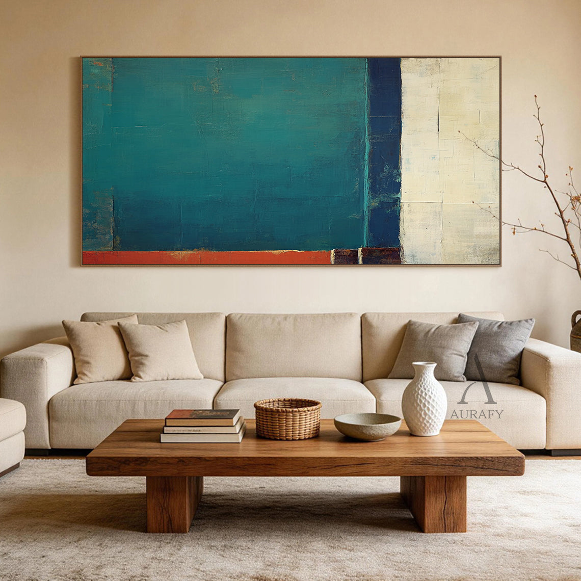 General Abstract Green Beige Wall Art for Modern Home Decor AURA370
