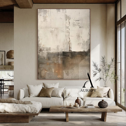 Wabi Sabi Abstract Art Handcrafted Plaster Textured Mottled Gray Beige Wall Decor AURA562