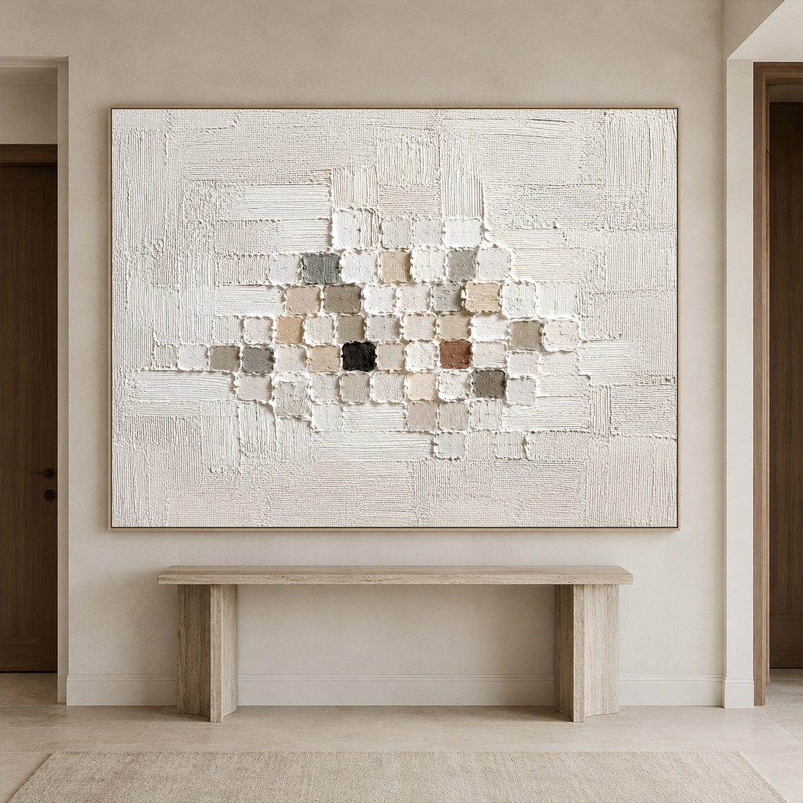 3D Textured White Plaster Painting Wabi-Sabi Japandi High Relief Mosaic Tactile Minimalist Luxe Wall Art AURA768