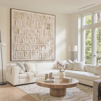 Grid Relief Painting – Cream & Beige Tones – AURA011(Horizontal)