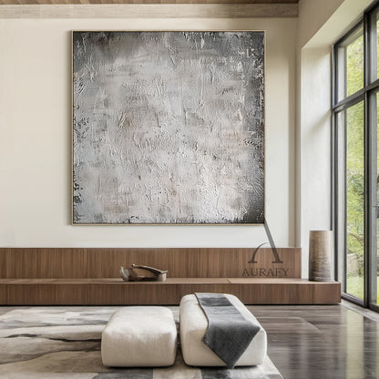 3D Textured Gray Abstract Painting Tactile Mottled Knife Strokes Modern Sculpted Canvas AURA479