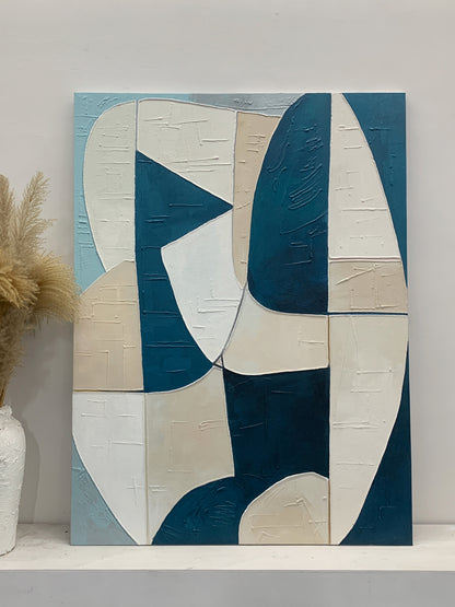 Textured Abstract Blue Beige Wall Art for Modern Living Room AURA164