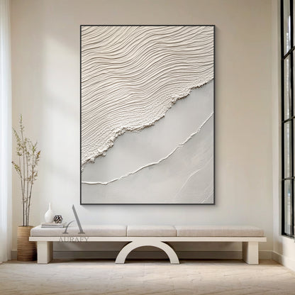 Beige Sea Abstract Impasto Sculpted Tactile Wall Art Modern Minimalist Luxe Canvas AURA442