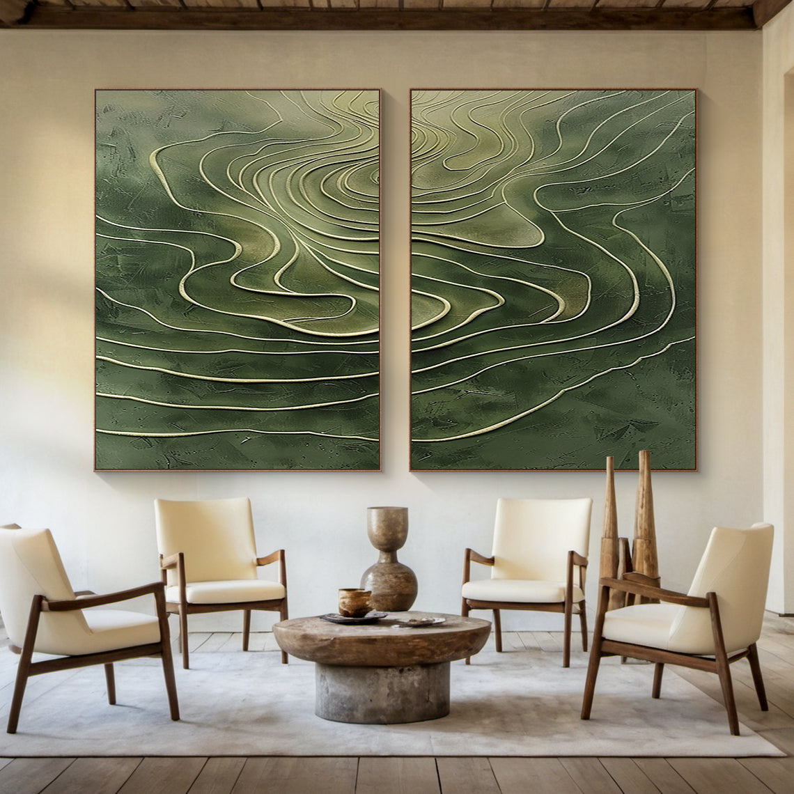 Green 3D Textured Abstract Painting Modern Living Room Wall Decor AURA173