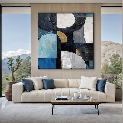 Midnight Geometry-Blue & Black Abstract Field-AURA154