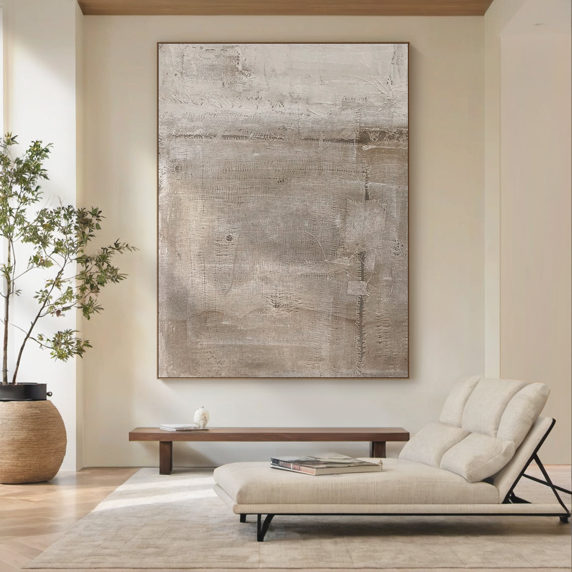 Distressed Texture Wall Art – Taupe & Soft Gray Tones – AURA026(Vertical)