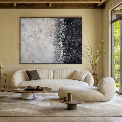 Gray and Black Abstract Wall Art with a Flecked Textural Transition - AURA847